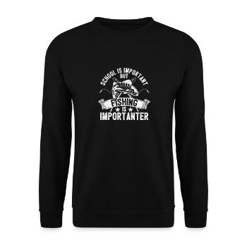 Schule ist wichtig, aber Angeln ist wichtiger - Unisex Pullover - Schwarz - Vorne - Alina (178cm) & Michal (187cm)