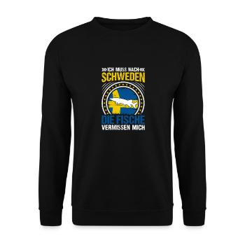 Ich muss zum Angeln nach Schweden - Unisex Pullover - Schwarz - Vorne - Alina (178cm) & Michal (187cm)