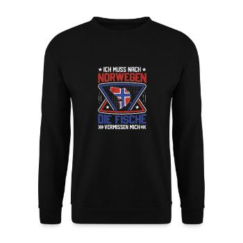 Ich muss nach Norwegen Angeln - Unisex Pullover - Schwarz - Vorne - Alina (178cm) & Michal (187cm)