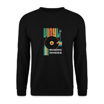 Retro Vinyl Schallplatten Platenspieler 70er - Unisex Pullover - Schwarz - Vorne - Alina (178cm) & Michal (187cm)