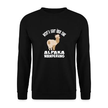 Alpaka Wanderung - Unisex Pullover - Schwarz - Vorne - Alina (178cm) & Michal (187cm)