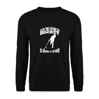 Hockeyspieler Hockey Unihockey Vater Feldhockey - Unisex Pullover - Schwarz - Vorne - Alina (178cm) & Michal (187cm)