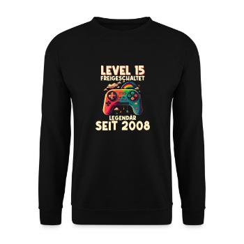 2008 Level 15 Jahre Gaming 15er 15 Geburtstag - Unisex Pullover - Schwarz - Vorne - Alina (178cm) & Michal (187cm)