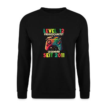 2011 Level 12 Jahre Gaming 12er 12 Geburtstag - Unisex Pullover - Schwarz - Vorne - Alina (178cm) & Michal (187cm)