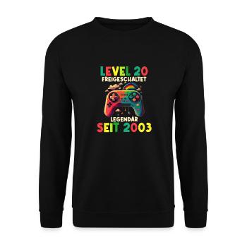 2003 Level 20 Jahre Gaming 20er 20 Geburtstag - Unisex Pullover - Schwarz - Vorne - Alina (178cm) & Michal (187cm)