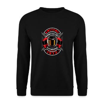 Awesome since 1972, Biker Geburtstag - Unisex Pullover - Schwarz - Vorne - Alina (178cm) & Michal (187cm)