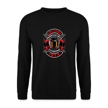 Awesome since 1974, Biker Geburtstag - Unisex Pullover - Schwarz - Vorne - Alina (178cm) & Michal (187cm)