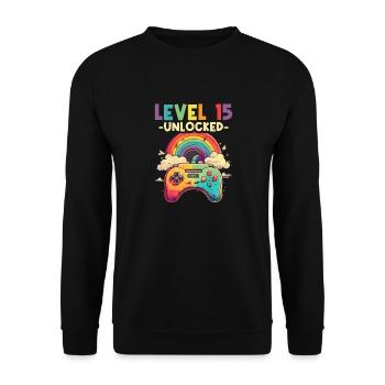 Level 15 Years Gaming 15 15 Birthday - Unisex Sweatshirt - black - Front - Alina (178cm) & Michal (187cm)