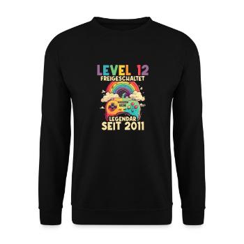 2011 Level 12 Jahre Gaming 12er 12 Geburtstag - Unisex Pullover - Schwarz - Vorne - Alina (178cm) & Michal (187cm)
