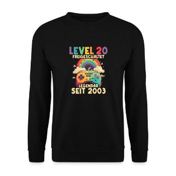2003 Level 20 Jahre Gaming 20er 20 Geburtstag - Unisex Pullover - Schwarz - Vorne - Alina (178cm) & Michal (187cm)