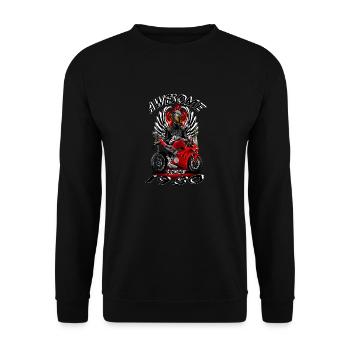 Awesome since 1980, Biker Geburtstag - Unisex Pullover - Schwarz - Vorne - Alina (178cm) & Michal (187cm)