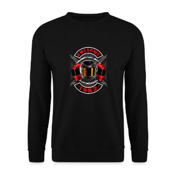 Awesome since 1982, Biker Geburtstag - Unisex Pullover - Schwarz - Vorne - Alina (178cm) & Michal (187cm)