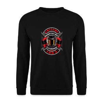 Awesome since 1983, Biker Geburtstag - Unisex Pullover - Schwarz - Vorne - Alina (178cm) & Michal (187cm)