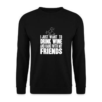 Je veux juste boire du vin et accrocher un animal rétro - Sweat-shirt Unisexe - noir - Devant - Alina (178cm) & Michal (187cm)
