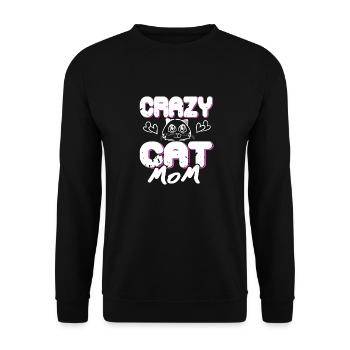 Crazy Cat MOM Cute Retro Animal Lover Protection - Unisex Pullover - Schwarz - Vorne - Alina (178cm) & Michal (187cm)
