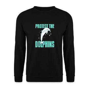 Protect The Dolphins Retro Ocean Animal Lover - Unisex Pullover - Schwarz - Vorne - Alina (178cm) & Michal (187cm)