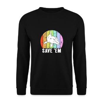 Save 'Em Retro Vintage Dolphin Animal Lover - Unisex Sweatshirt - black - Front - Alina (178cm) & Michal (187cm)