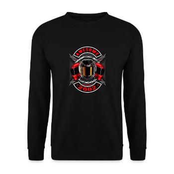 Awesome since 2002, Biker Geburtstag - Unisex Pullover - Schwarz - Vorne - Alina (178cm) & Michal (187cm)