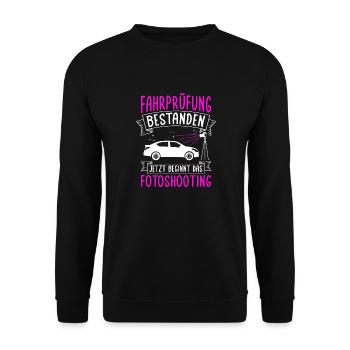 Fahrprüfung Bestanden Führerschein Autofans Fahran - Unisex Pullover - Schwarz - Vorne - Alina (178cm) & Michal (187cm)