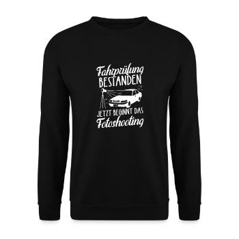 Fahrprüfung Bestanden Führerschein Autofans Fahran - Unisex Pullover - Schwarz - Vorne - Alina (178cm) & Michal (187cm)