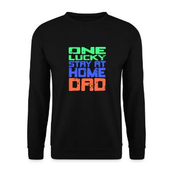 One Lucky Stay At Home DAD Retro Funny Designs - Unisex Pullover - Schwarz - Vorne - Alina (178cm) & Michal (187cm)