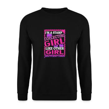 I'm A STAMP Collecting GIRL Retro Funny Collector - Unisex Sweatshirt - black - Front - Alina (178cm) & Michal (187cm)