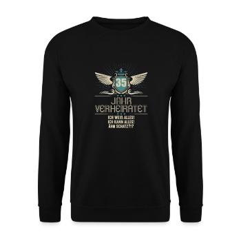 35 Jahr verheiratet weiß alles 35.Hochzeitstag - Unisex Pullover - Schwarz - Vorne - Alina (178cm) & Michal (187cm)