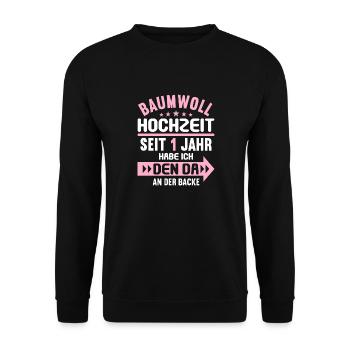 1 verheiratet Baumwoll Hochzeit 1.Hochzeitstag - Unisex Pullover - Schwarz - Vorne - Alina (178cm) & Michal (187cm)