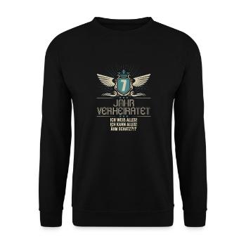 7 Jahr verheiratet weiß alles 7.Hochzeitstag - Unisex Pullover - Schwarz - Vorne - Alina (178cm) & Michal (187cm)