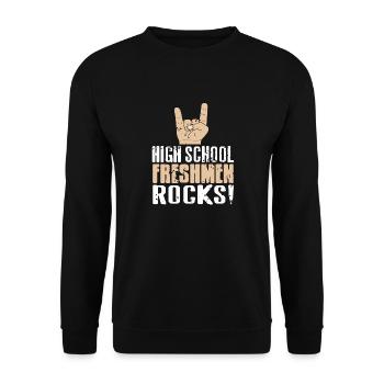High School Freshmen ROCKS! Cool Vintage Designs - Unisex Sweatshirt - black - Front - Alina (178cm) & Michal (187cm)