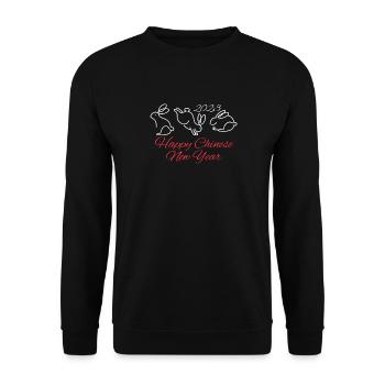 Frohes Chinesisches Neujahr Kaninchen 2023 Hüpfen - Unisex Pullover - Schwarz - Vorne - Alina (178cm) & Michal (187cm)
