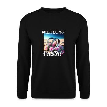 Heiratsantrat für Hochzeit oder Verlobung - - Unisex Pullover - Schwarz - Vorne - Alina (178cm) & Michal (187cm)