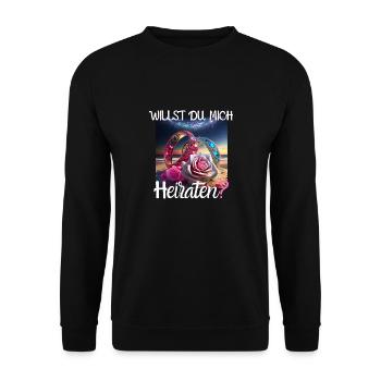 Heiratsantrag für Hochzeit oder Verlobung - - Unisex Pullover - Schwarz - Vorne - Alina (178cm) & Michal (187cm)