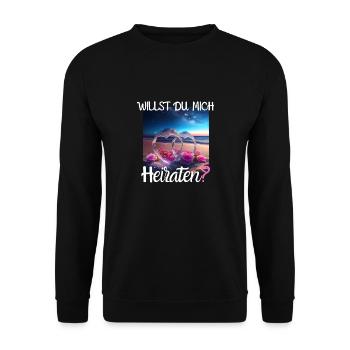 Heiratsantrag für Hochzeit oder Verlobung - - Unisex Pullover - Schwarz - Vorne - Alina (178cm) & Michal (187cm)
