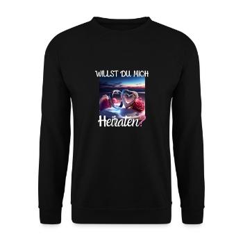 Heiratsantrag für Hochzeit oder Verlobung - - Unisex Pullover - Schwarz - Vorne - Alina (178cm) & Michal (187cm)