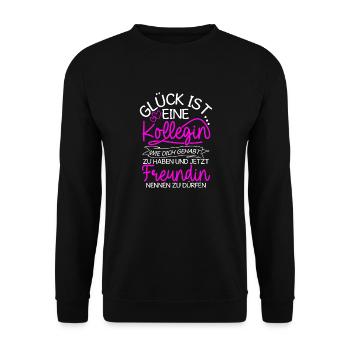 Kollegin Geschenk Arbeit Job Kolleginnen Spruch - Unisex Pullover - Schwarz - Vorne - Alina (178cm) & Michal (187cm)