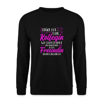 Kollegin Geschenk Arbeit Job Kolleginnen Spruch - Unisex Pullover - Schwarz - Vorne - Alina (178cm) & Michal (187cm)