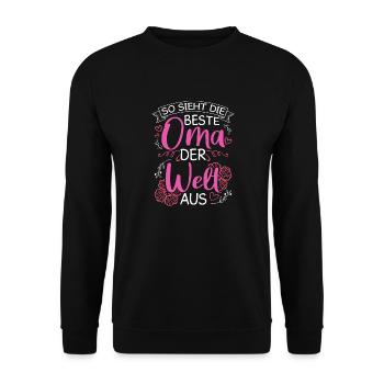 So Sieht Die Beste Oma Der Welt Aus - Geschenk Lie - Unisex Pullover - Schwarz - Vorne - Alina (178cm) & Michal (187cm)