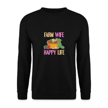 Farm Wife Happy Life Retro Farmer Designs - Unisex Pullover - Schwarz - Vorne - Alina (178cm) & Michal (187cm)