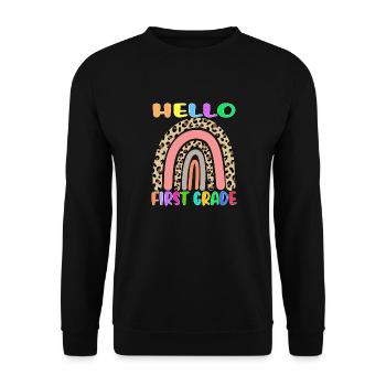 Hallo Erste Klasse Back To School 1. Klasse Regenbogen - Unisex Pullover - Schwarz - Vorne - Alina (178cm) & Michal (187cm)