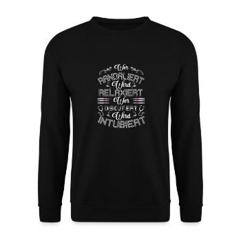 Lustiger Krankenschwester Spruch Wer Randaliert - Unisex Pullover - Schwarz - Vorne - Alina (178cm) & Michal (187cm)