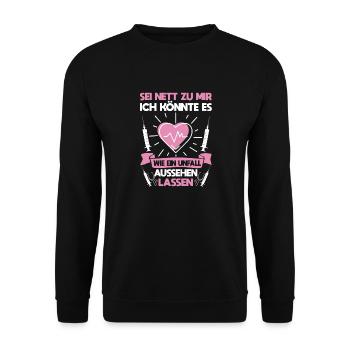 Lustiger Pflege Spruch Krankenpflegerin - Unisex Pullover - Schwarz - Vorne - Alina (178cm) & Michal (187cm)