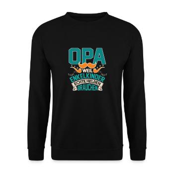 Opa Weil Enkelkinder Echte Helden Brauchen - Unisex Pullover - Schwarz - Vorne - Alina (178cm) & Michal (187cm)