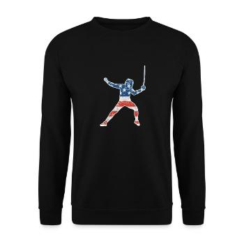 Amerikanische Flagge Fechter T-Shirt Fechten Säbel - Unisex Pullover - Schwarz - Vorne - Alina (178cm) & Michal (187cm)