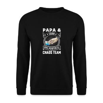Papa und Sohn Chaos Team Vatertag - Unisex Pullover - Schwarz - Vorne - Alina (178cm) & Michal (187cm)