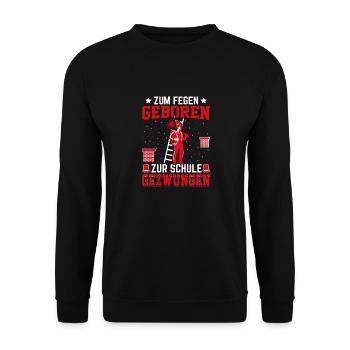 Zum Fegen geboren zur Schule gezwungen - Unisex Pullover - Schwarz - Vorne - Alina (178cm) & Michal (187cm)
