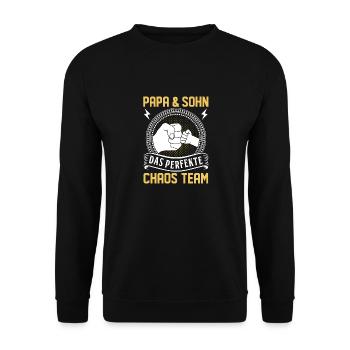 Papa und Sohn Chaos Team - Unisex Pullover - Schwarz - Vorne - Alina (178cm) & Michal (187cm)