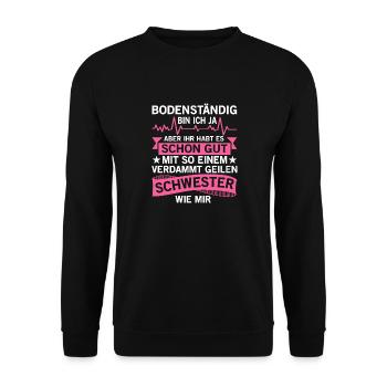 Lustiger Krankenschwester Pflegerin Krankenpflege - Unisex Pullover - Schwarz - Vorne - Alina (178cm) & Michal (187cm)