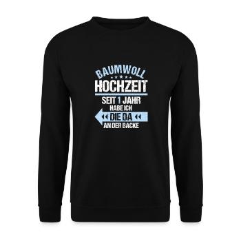 1 verheiratet Baumwoll Hochzeit 1.Hochzeitstag - Unisex Pullover - Schwarz - Vorne - Alina (178cm) & Michal (187cm)