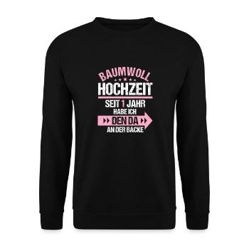 1 verheiratet Baumwoll Hochzeit 1.Hochzeitstag - Unisex Pullover - Schwarz - Vorne - Alina (178cm) & Michal (187cm)